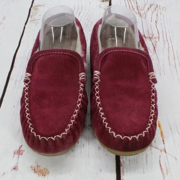 LL Bean Maroon Suede Shearling Lined Wicked Good Venetian Slippers 7 M - Picture 5 of 9